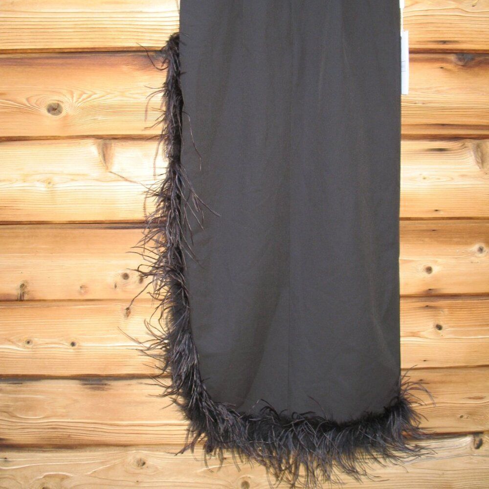 MAC DUGGAL 11626 Black Sleeveless Faux Wrap Dress with Feather Detail - Picture 11 of 12